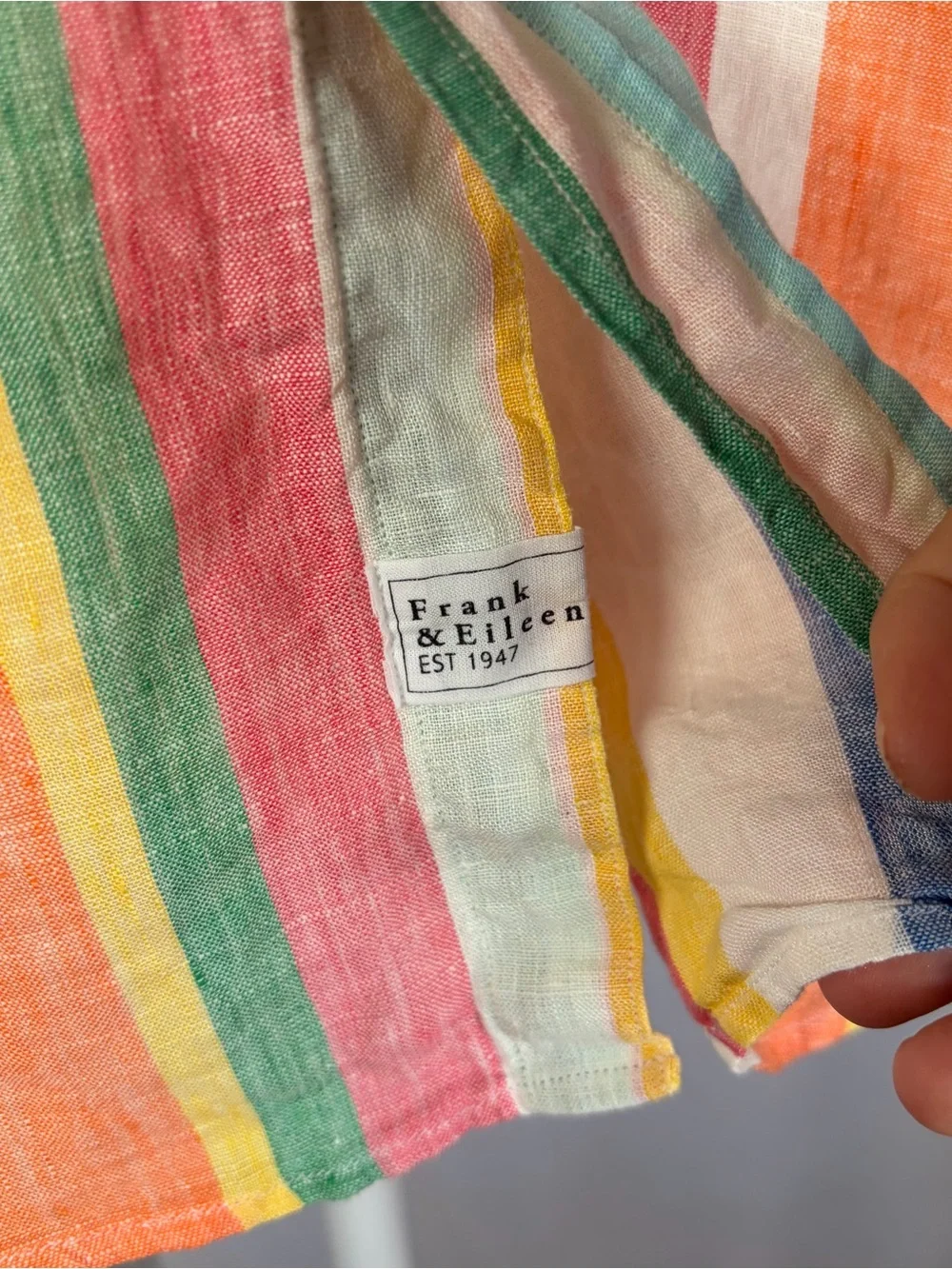 Frank & Eileen Colorful ‘Eileen’ Linen Vertical Stripe Button-Up Shirt Medium - Picture 6 of 9